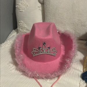 Pink Cowboy Hat with Rhinestone Tiara
